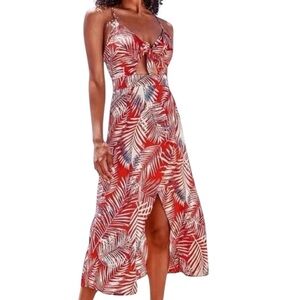 NWT CUPSHE Tropical Print Sleeveless Tie Front Slit Hem Dress Size Large